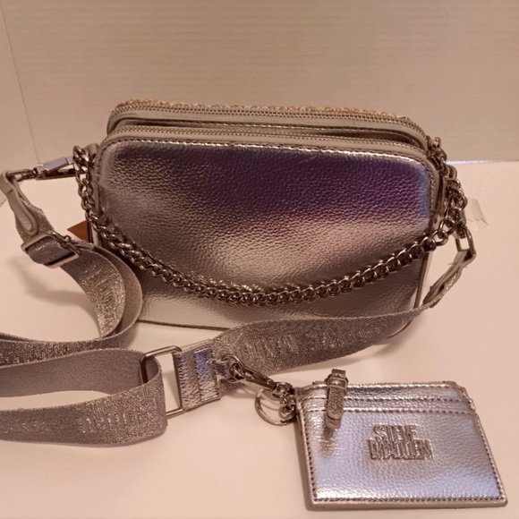 NWT Steve Madden Silver Bdaisy Raffia Crossbody Bag - Picture 2 of 15